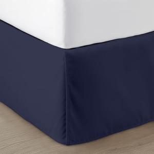 SGI Bedding 18 inch Drop Bed Skirt Queen Size - Platform Style with Secure Fit, Classic Tailored Look, Elegant Pleated Style Dust Ruffle, Split Corners, Wrinkle Resistant Microfiber - Navy Blue