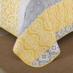 DJY Boho Quilt Set Queen Size, 3 Pieces Yellow Grey Boho Striped Bedspread Coverlet Set with 2 Pillowcases, Soft Microfiber Bohemian Patchwork Farmhouse Bedding Set All Season (96"x90")