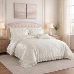 Satin Comforter Set Queen Beige Sheet Set Silk Like Bedding Set Silky Bed in a Bag 8 Pcs Pinch Pleat Bed Set Home Decor Luxury Hotel Silky Ruffle Comforters with 1 Cushion Cover