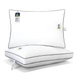 Serta Hotel Collection Bed Pillows Queen/Standard Size Set of 2, 400 Thread Count 100% Cotton Cover, Medium Firm, Support Gusseted Down Alternative Pillow for Back, Stomach or Side Sleepers, 18" x 26"