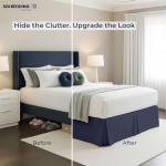 SGI Bedding 18 inch Drop Bed Skirt Queen Size - Platform Style with Secure Fit, Classic Tailored Look, Elegant Pleated Style Dust Ruffle, Split Corners, Wrinkle Resistant Microfiber - Navy Blue