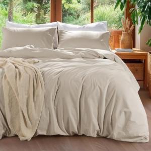 RTHX92N 100% Linen Duvet Cover Set King Size, Pure Natural French Flax Linen Duvet Cover, Breathable for Hot Sleepers, Zipper Closure & Corner Ties - 3 Piece (Linen,King)