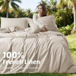 RTHX92N 100% Linen Duvet Cover Set King Size, Pure Natural French Flax Linen Duvet Cover, Breathable for Hot Sleepers, Zipper Closure & Corner Ties - 3 Piece (Linen,King)