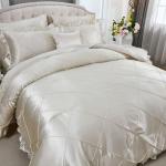 Satin Comforter Set Queen Beige Sheet Set Silk Like Bedding Set Silky Bed in a Bag 8 Pcs Pinch Pleat Bed Set Home Decor Luxury Hotel Silky Ruffle Comforters with 1 Cushion Cover