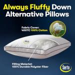 Serta Hotel Collection Bed Pillows Queen/Standard Size Set of 2, 400 Thread Count 100% Cotton Cover, Medium Firm, Support Gusseted Down Alternative Pillow for Back, Stomach or Side Sleepers, 18" x 26"