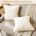 Volcanics Pack of 1 Double-Sided Faux Fur Plush Decorative Throw Pillow Covers 18x18 Inches Soft Fluffy Striped Couch Pillow Cases, Cream White