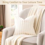 Volcanics Pack of 1 Double-Sided Faux Fur Plush Decorative Throw Pillow Covers 18x18 Inches Soft Fluffy Striped Couch Pillow Cases, Cream White