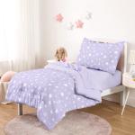 Wake In Cloud - Toddler Bedding Set for Boys Girls, Cute Star Polka Dot, 4 Pieces Soft Crib Bed Set Including Comforter, Sheets and Pillowcase, Light Purple