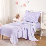Wake In Cloud - Toddler Bedding Set for Boys Girls, Cute Star Polka Dot, 4 Pieces Soft Crib Bed Set Including Comforter, Sheets and Pillowcase, Light Purple