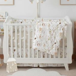 Hahafelt 4 Pieces Crib Bedding Set for Girls and Boys, Soft Baby Bedding Set Including Crib Skirt, Comforter, Sheet and Diaper Stacker for Nursery(Goose Theme)