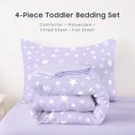 Wake In Cloud - Toddler Bedding Set for Boys Girls, Cute Star Polka Dot, 4 Pieces Soft Crib Bed Set Including Comforter, Sheets and Pillowcase, Light Purple