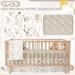 Hahafelt 4 Pieces Crib Bedding Set for Girls and Boys, Soft Baby Bedding Set Including Crib Skirt, Comforter, Sheet and Diaper Stacker for Nursery(Goose Theme)