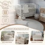 Hahafelt 4 Pieces Crib Bedding Set for Girls and Boys, Soft Baby Bedding Set Including Crib Skirt, Comforter, Sheet and Diaper Stacker for Nursery(Goose Theme)