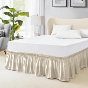 FreshCulture Full Bed Skirt, Elastic Wrap Around Bed Skirt Full Bed, Easy Fit with 15-Inch Tailored Drop, Hotel Quality Dust Ruffle for Full Size Bed, Bed Skirt Full Size (Cream)