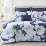 Madison Park 7-Piece Comforter Set, Floral Print, Breathable & Smooth Cotton Sateen Bedding with Euro Shams, Queen, Blue