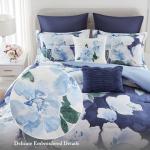 Madison Park 7-Piece Comforter Set, Floral Print, Breathable & Smooth Cotton Sateen Bedding with Euro Shams, Queen, Blue