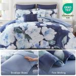 Madison Park 7-Piece Comforter Set, Floral Print, Breathable & Smooth Cotton Sateen Bedding with Euro Shams, Queen, Blue