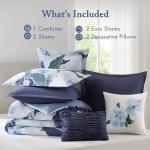 Madison Park 7-Piece Comforter Set, Floral Print, Breathable & Smooth Cotton Sateen Bedding with Euro Shams, Queen, Blue