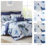 Madison Park 7-Piece Comforter Set, Floral Print, Breathable & Smooth Cotton Sateen Bedding with Euro Shams, Queen, Blue