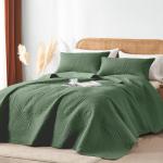 OARAGE Queen Quilt Bedding Set Soft Lightweight Olive Green Bedspread with Leaf Pattern,Ultrasonic Microfiber Bed Coverlet Full Size for All Season (1 Quilt, 2 Shams)