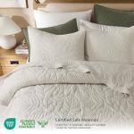 R.SHARE Beige Queen Size Quilt Set, Neutral Soft Lightweight Bedspread, Farmhouse Rustic Country Coverlet, Leaf Pattern Bedding with 2 Shams, 3 Pieces Spring Summer Thin Comforter