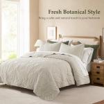 R.SHARE Beige Queen Size Quilt Set, Neutral Soft Lightweight Bedspread, Farmhouse Rustic Country Coverlet, Leaf Pattern Bedding with 2 Shams, 3 Pieces Spring Summer Thin Comforter
