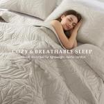 R.SHARE Beige Queen Size Quilt Set, Neutral Soft Lightweight Bedspread, Farmhouse Rustic Country Coverlet, Leaf Pattern Bedding with 2 Shams, 3 Pieces Spring Summer Thin Comforter