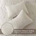 R.SHARE Beige Queen Size Quilt Set, Neutral Soft Lightweight Bedspread, Farmhouse Rustic Country Coverlet, Leaf Pattern Bedding with 2 Shams, 3 Pieces Spring Summer Thin Comforter