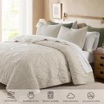 R.SHARE Beige Queen Size Quilt Set, Neutral Soft Lightweight Bedspread, Farmhouse Rustic Country Coverlet, Leaf Pattern Bedding with 2 Shams, 3 Pieces Spring Summer Thin Comforter