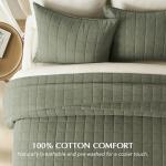 EVERGRACEHOME 100% Cotton Box Stitch Quilt Bedding Set Queen Size 3 Pieces, Garment-Washed Lightweight Soft Cozy Coverlet, Quilted Bedspread Sets with 2 Shams for All Season, Olive Green