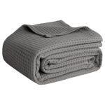100% Cotton Blankets for Bed - Waffle Weave Blankets for Summer, Lightweight and Breathable Soft Woven Blanket for Spring (Dark Grey, Throw (50" x 60"))