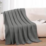 100% Cotton Blankets for Bed - Waffle Weave Blankets for Summer, Lightweight and Breathable Soft Woven Blanket for Spring (Dark Grey, Throw (50" x 60"))