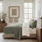 EVERGRACEHOME 100% Cotton Box Stitch Quilt Bedding Set Queen Size 3 Pieces, Garment-Washed Lightweight Soft Cozy Coverlet, Quilted Bedspread Sets with 2 Shams for All Season, Olive Green