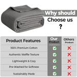 100% Cotton Blankets for Bed - Waffle Weave Blankets for Summer, Lightweight and Breathable Soft Woven Blanket for Spring (Dark Grey, Throw (50" x 60"))