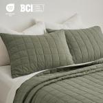 EVERGRACEHOME 100% Cotton Box Stitch Quilt Bedding Set Queen Size 3 Pieces, Garment-Washed Lightweight Soft Cozy Coverlet, Quilted Bedspread Sets with 2 Shams for All Season, Olive Green