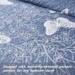 Yogeneg King Size Quilt Set,White Butterfly Botanical Pattern Blush Grey Bedding Set,3 Piece Lightweight Soft Summer Bedspread Coverlet with 2 PIillow Sham for All Season(Butterfly,110"x96")