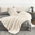 YUSOKI Luxury Faux Fur Throw Blanket(Without Pillows) 2 Layers,3lb,All Ages,Home Decoration, (Ivory,50" x 63")
