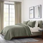 EVERGRACEHOME 100% Cotton Box Stitch Quilt Bedding Set Queen Size 3 Pieces, Garment-Washed Lightweight Soft Cozy Coverlet, Quilted Bedspread Sets with 2 Shams for All Season, Olive Green