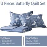 Yogeneg King Size Quilt Set,White Butterfly Botanical Pattern Blush Grey Bedding Set,3 Piece Lightweight Soft Summer Bedspread Coverlet with 2 PIillow Sham for All Season(Butterfly,110"x96")