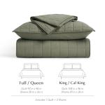 EVERGRACEHOME 100% Cotton Box Stitch Quilt Bedding Set Queen Size 3 Pieces, Garment-Washed Lightweight Soft Cozy Coverlet, Quilted Bedspread Sets with 2 Shams for All Season, Olive Green