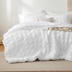 Bedsure Cooling Seersucker Comforter Sets full Size Bed 7 Piece, Soft Lightweight White Bedding All Season Summer Bed in a Bag Set With Comforters, Sheets, Pillowcases & Shams