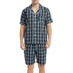 Vulcanodon Mens Cotton Pajama Set Short Sleeve, Button Down Pajama Set for Men Lightweight Men's Sleepwear(Dark Blue Plaid,L)