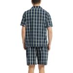 Vulcanodon Mens Cotton Pajama Set Short Sleeve, Button Down Pajama Set for Men Lightweight Men's Sleepwear(Dark Blue Plaid,L)