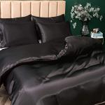 P Pothuiny 5 Pieces Satin Duvet Cover King Size Set, Luxury Silky Like Black Duvet Cover Bedding Set with Zipper Closure, 1 Duvet Cover + 4 Pillow Cases (No Comforter)