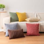 Aegero Pack of 2 Corduroy Decorative Throw Pillow Covers 18x18 Inch Fall Soft Striped Pillow Covers Modern Farmhouse Home Decor for Sofa Living Room Couch Bed(Rust)