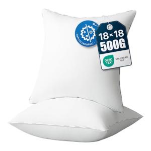 Phantoscope Hypoallergenic Throw Pillows Insert, 100% Virgin Fiber Throw Pillows - Indoor Pillow Inserts Decor Stuffer for Desk Sofa and Couch, Set of 2, 18 x 18