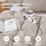 ATsense Tan Gingham Duvet Cover Bedding Set 100% Washed Cotton Like Linen Feel Soft Breathable 3 Pcs Brown Plaid Checkered Cute Ruffle Comforter Cover Set (Queen 90"x90", No Comforter)