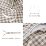 ATsense Tan Gingham Duvet Cover Bedding Set 100% Washed Cotton Like Linen Feel Soft Breathable 3 Pcs Brown Plaid Checkered Cute Ruffle Comforter Cover Set (Queen 90"x90", No Comforter)