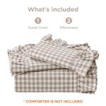 ATsense Tan Gingham Duvet Cover Bedding Set 100% Washed Cotton Like Linen Feel Soft Breathable 3 Pcs Brown Plaid Checkered Cute Ruffle Comforter Cover Set (Queen 90"x90", No Comforter)