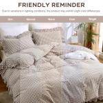 ATsense Tan Gingham Duvet Cover Bedding Set 100% Washed Cotton Like Linen Feel Soft Breathable 3 Pcs Brown Plaid Checkered Cute Ruffle Comforter Cover Set (Queen 90"x90", No Comforter)